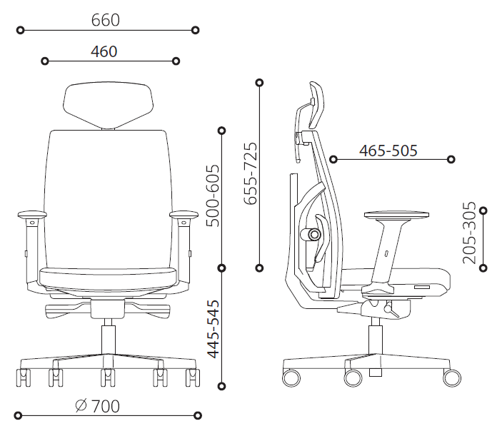 Office Chair Queen Ergo | size: Width: 70cm, Height: 127cm, Depth: 70cm | color: Black | image: 7 | variant: 200003