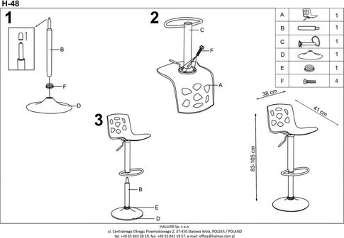 Bar Stool East Weymouth | size: Length: 36cm, Width: 37cm, Height: 83-105cm, Depth: 36cm | color: White | image: 7 | variant: 1007051