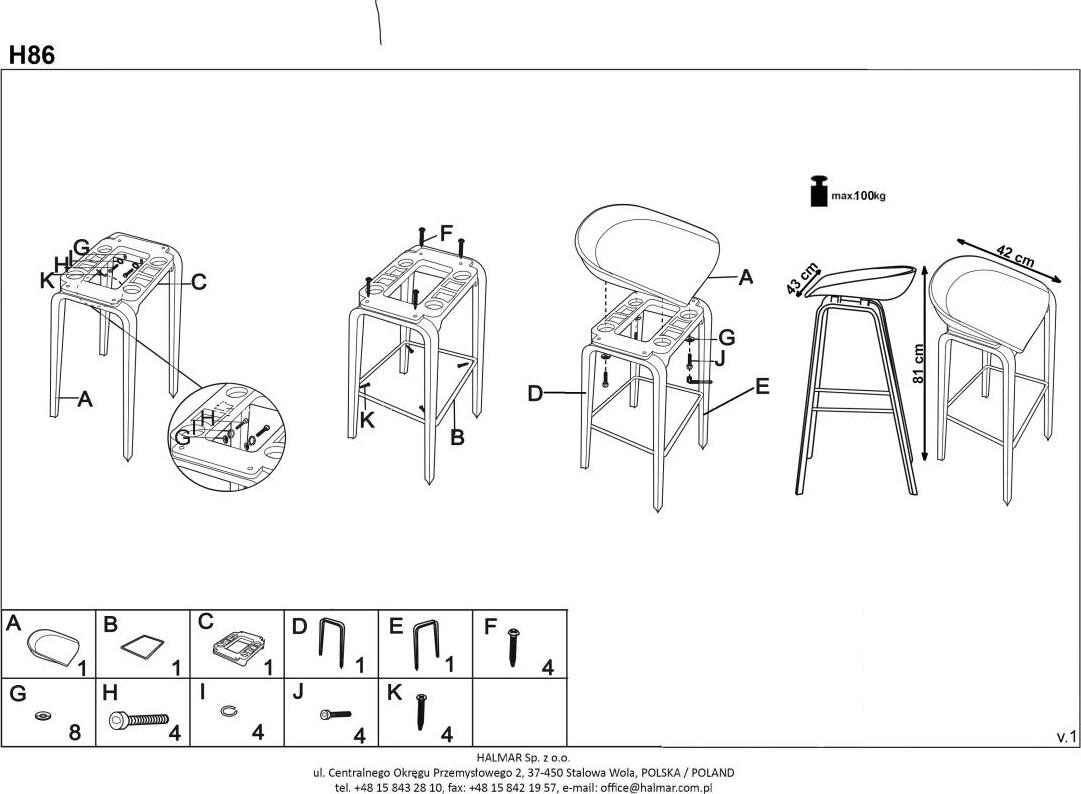 Bar Stool East Whitehaven | size: Length: 42cm, Width: 43cm, Height: 76-81cm, Depth: 42cm | color: White | image: 15 | variant: 1007052