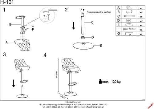 Bar Stool Ferrara | size: Width: 47cm, Height: 106cm, Depth: 45cm | color: Blue | image: 9 | variant: 1002988