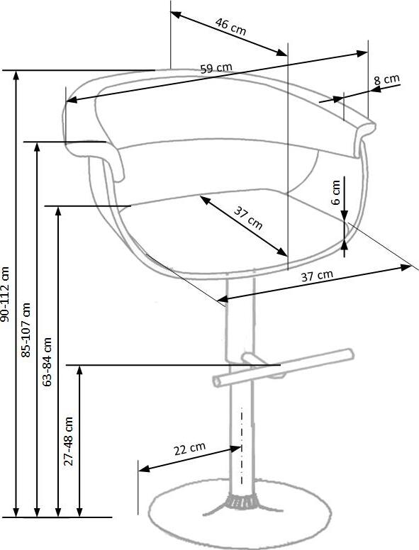 Bar Stool H45 | size: Length: 46cm, Width: 59cm, Height: 90-112cm, Depth: 46cm | color: Black | image: 6 | variant: 1011610
