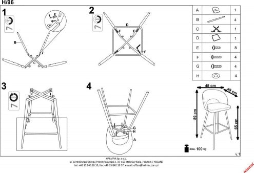 Bar Stool Reggio Calabria | size: Length: 48cm, Width: 48cm, Height: 98cm, Depth: 49cm | color: Green | image: 8 | variant: 1003062