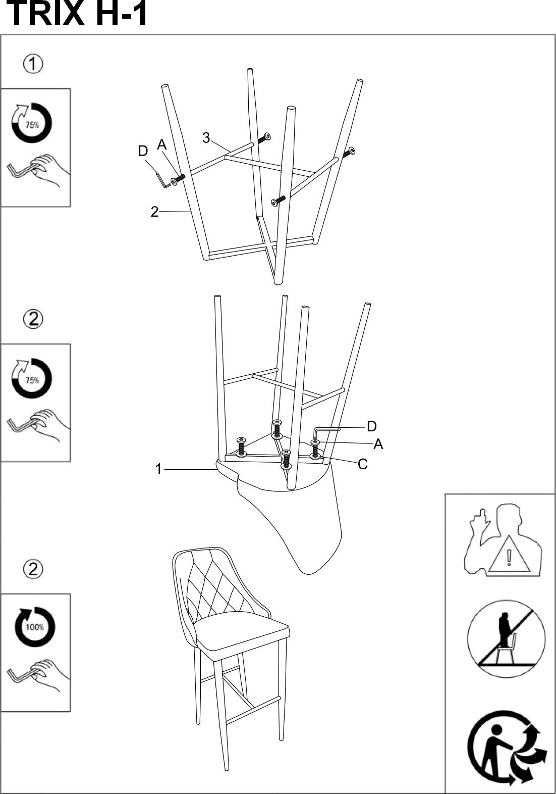Bar Stool West Orleans | size: Length: 42cm, Width: 46cm, Height: 109cm, Depth: 42cm | color: Gray | image: 2 | variant: 1007744