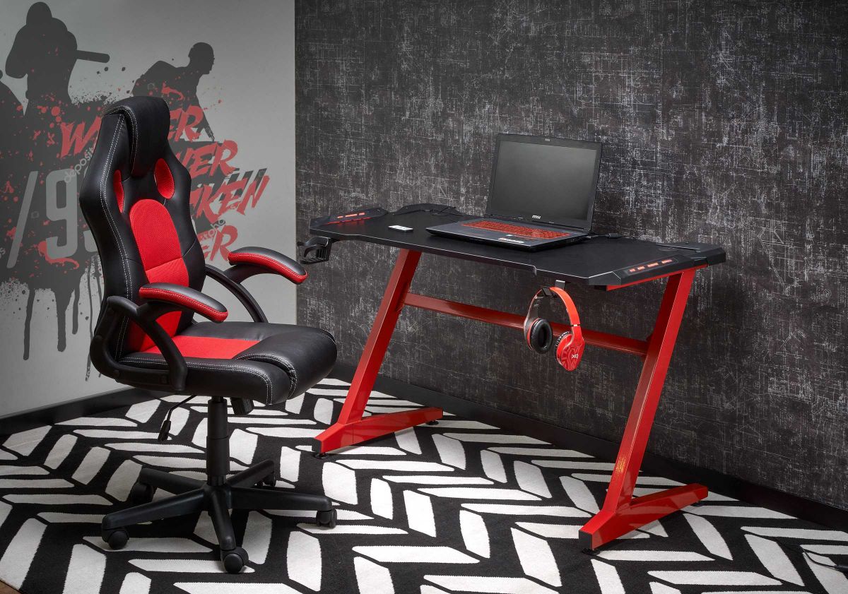 Computer Desk West Seaford | size: Length: 60cm, Width: 122cm, Height: 74cm | color: Black/Red | image: 1 | variant: 1007307