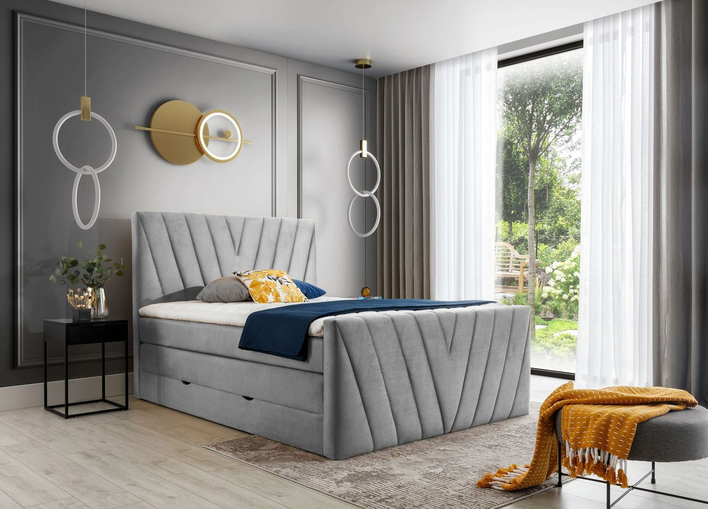 Continental Double Bed Candice 1 | size: Length: 220cm, Width: 160cm, Height: 133cm | color: Nube | image: 1 | variant: 1008928
