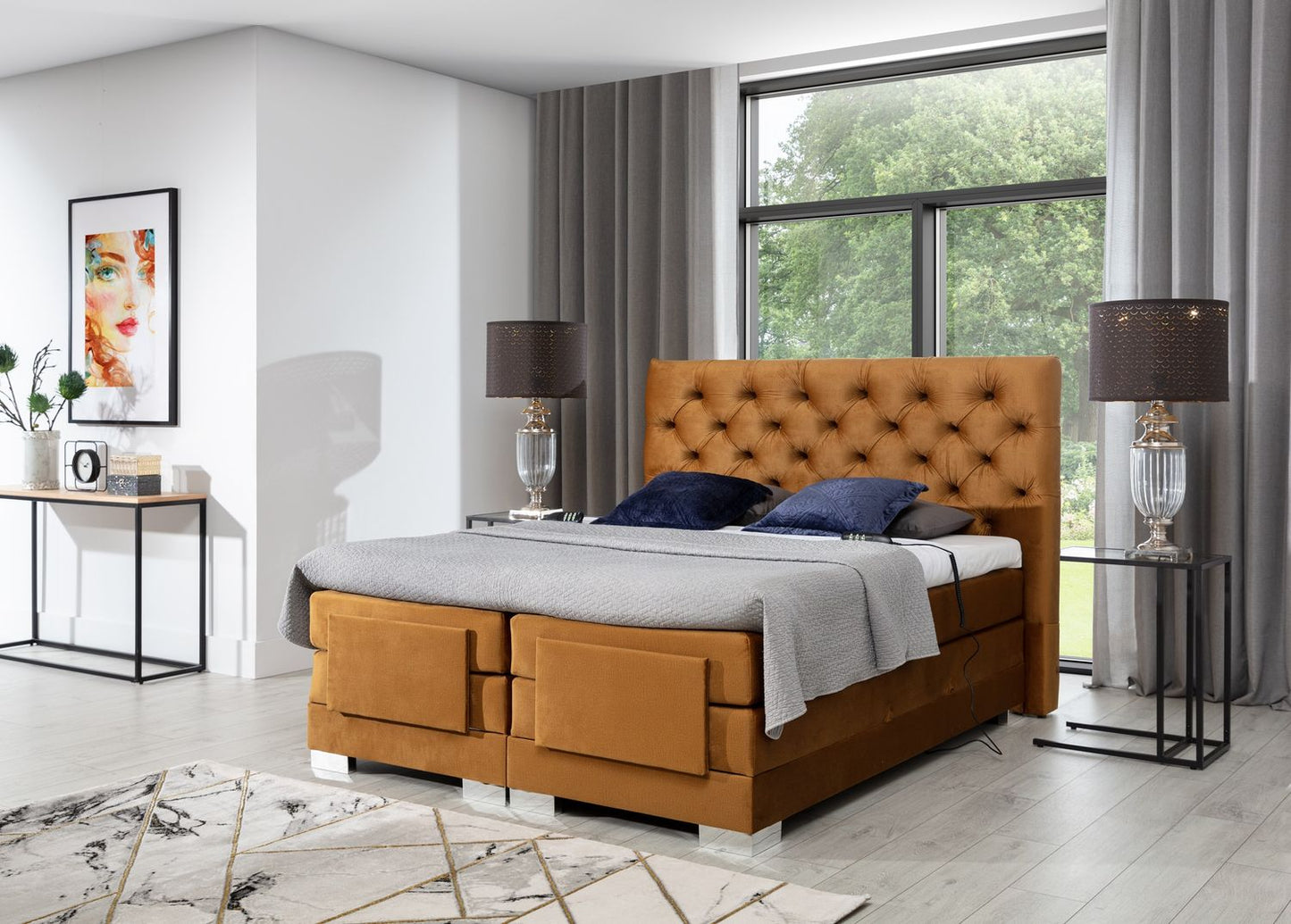 Continental Double Bed Sunderland | size: Length: 217cm, Width: 158cm, Height: 130cm | color: Yellow | image: 1 | variant: 1012570