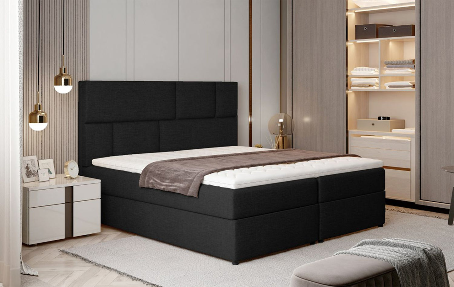 Continental Double Bed West Osaka 2 | size: Length: 210cm, Width: 185cm, Height: 124cm | color: Sawana | image: 1 | variant: 1012723