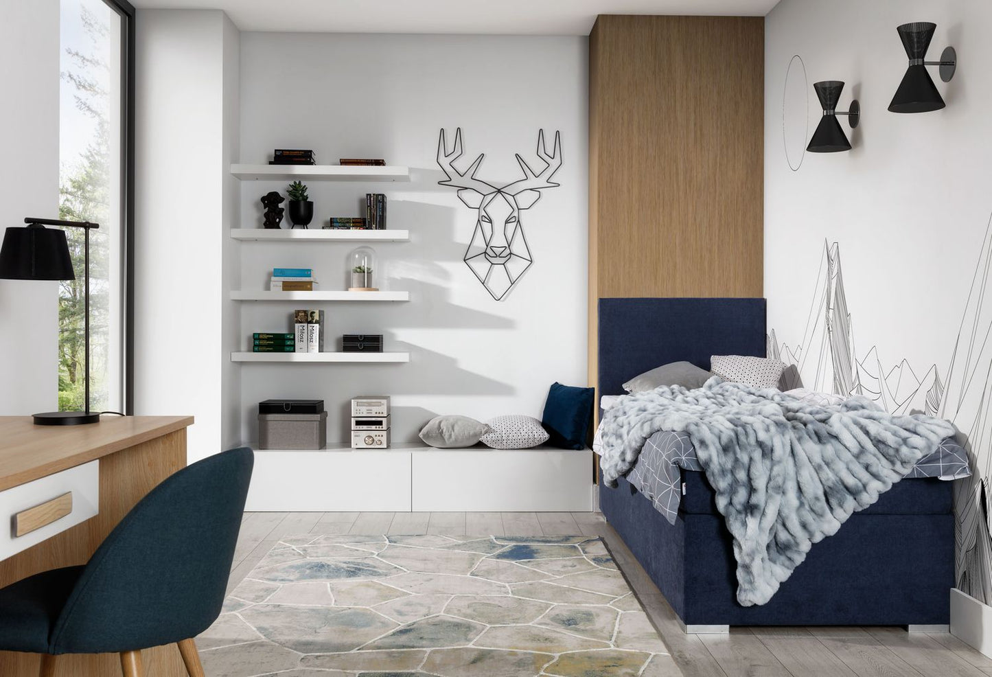 Continental Single Bed West Canterbury 1 | size: Length: 205cm, Width: 90cm, Height: 126cm | color: Soro | image: 1 | variant: 1013648