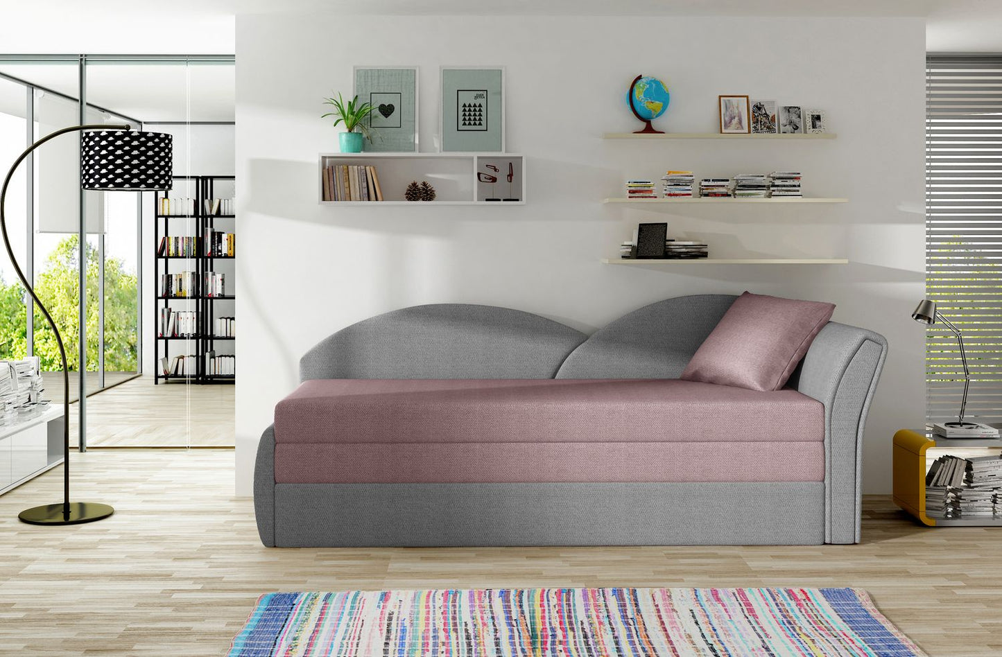 Corner Sleeper Sofa Aga 5 | size: Width: 218cm, Height: 77cm, Depth: 80cm | color: Grey/Pink | image: 1 | variant: 1014029