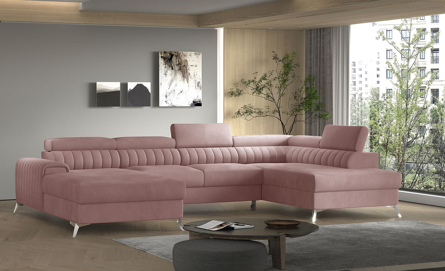 Corner Sleeper Sofa Beverley 31 | size: Width: 354cm, Height: 92cm, Depth: 202cm | color: Nube | image: 1 | variant: 1015694