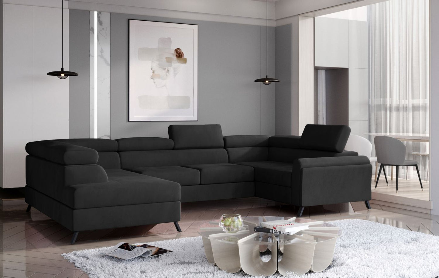 Corner Sleeper Sofa Durham 17 | size: Width: 330cm, Height: 98cm, Depth: 200cm | color: Mat/Velvet | image: 1 | variant: 1016526