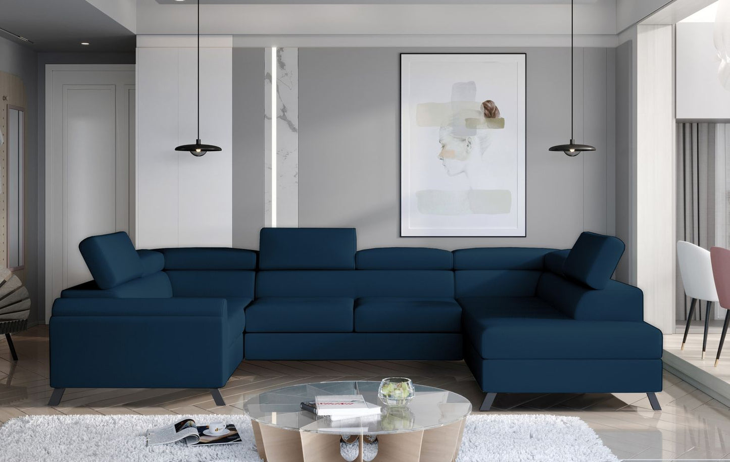 Corner Sleeper Sofa Durham 21 | size: Width: 330cm, Height: 98cm, Depth: 200cm | color: Blue | image: 1 | variant: 1016530