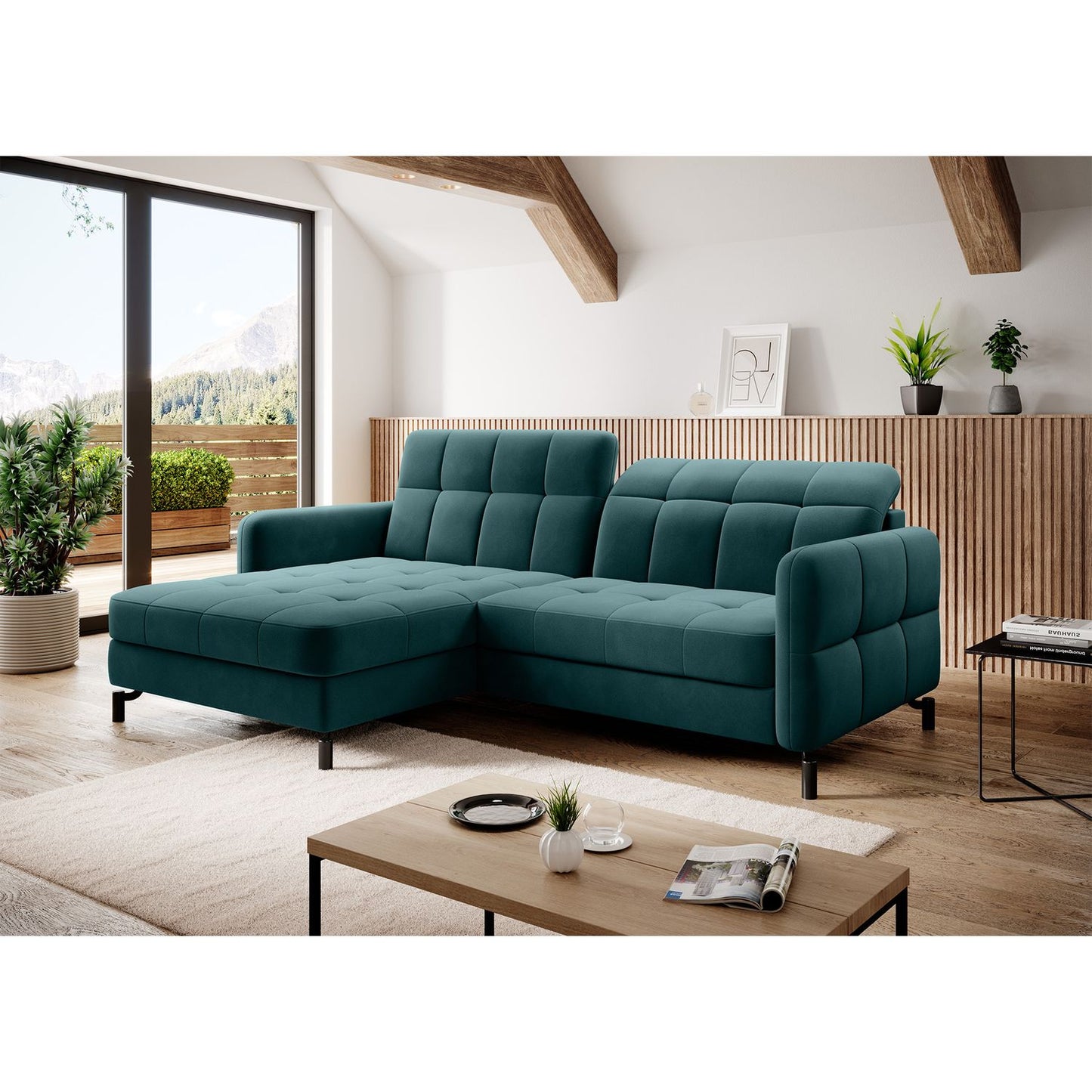 Corner Sleeper Sofa Lorelle 15 | size: Width: 225cm, Height: 105cm, Depth: 160cm | color: Mat/Velvet | image: 1 | variant: 1015992
