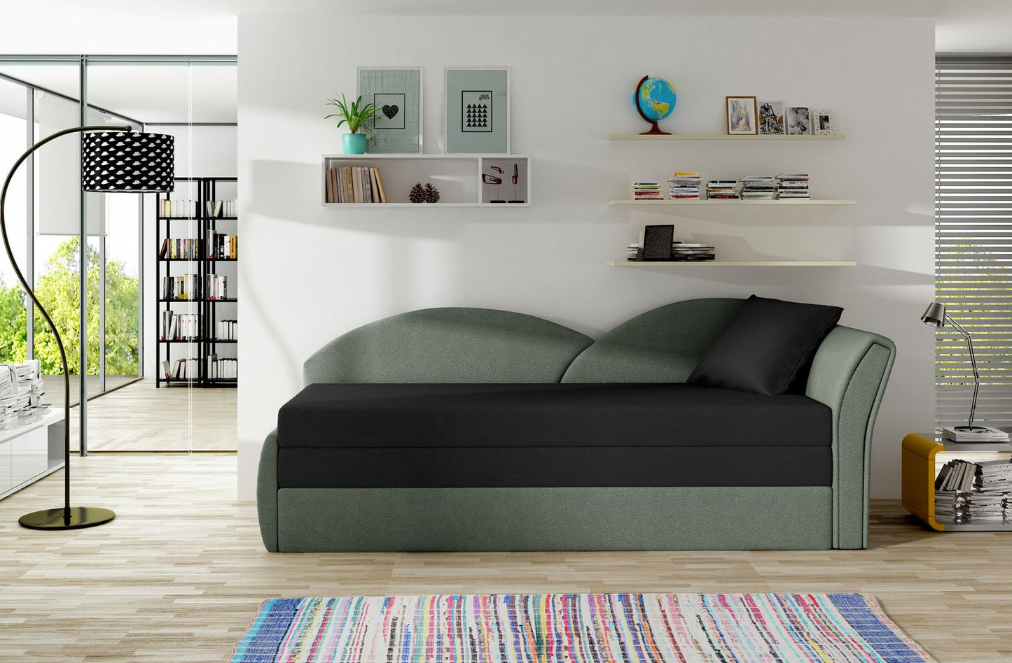 Corner Sleeper Sofa West Llandovery 1 | size: Width: 218cm, Height: 77cm, Depth: 80cm | color: Black/Green | image: 1 | variant: 1015005