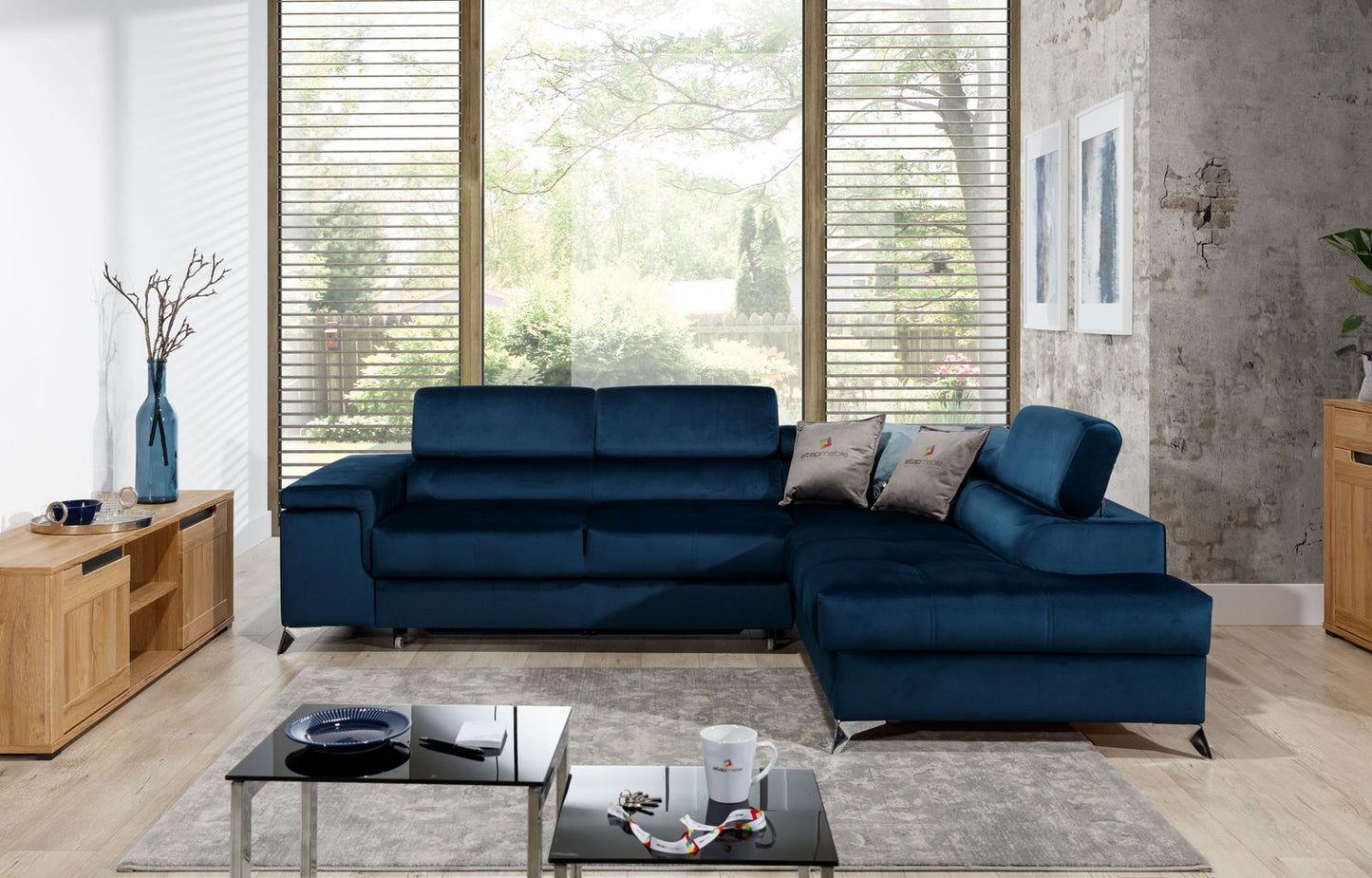 Corner Sleeper Sofa Whitby 11 | size: Width: 275cm, Height: 90cm, Depth: 202cm | color: Blue | image: 1 | variant: 1016460