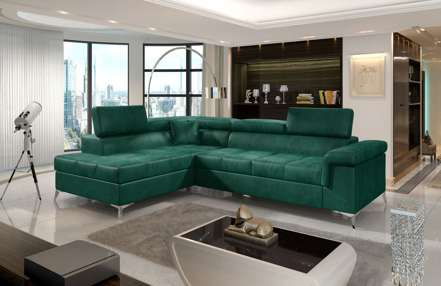 Corner Sleeper Sofa Whitby 36 | size: Width: 275cm, Height: 90cm, Depth: 202cm | color: Green | image: 1 | variant: 1016485