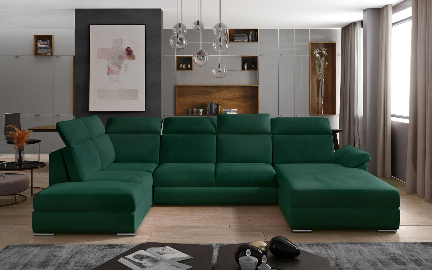 Corner Sleeper Sofa Winchester 27 | size: Width: 336cm, Height: 102cm, Depth: 216cm | color: Green | image: 1 | variant: 1016580