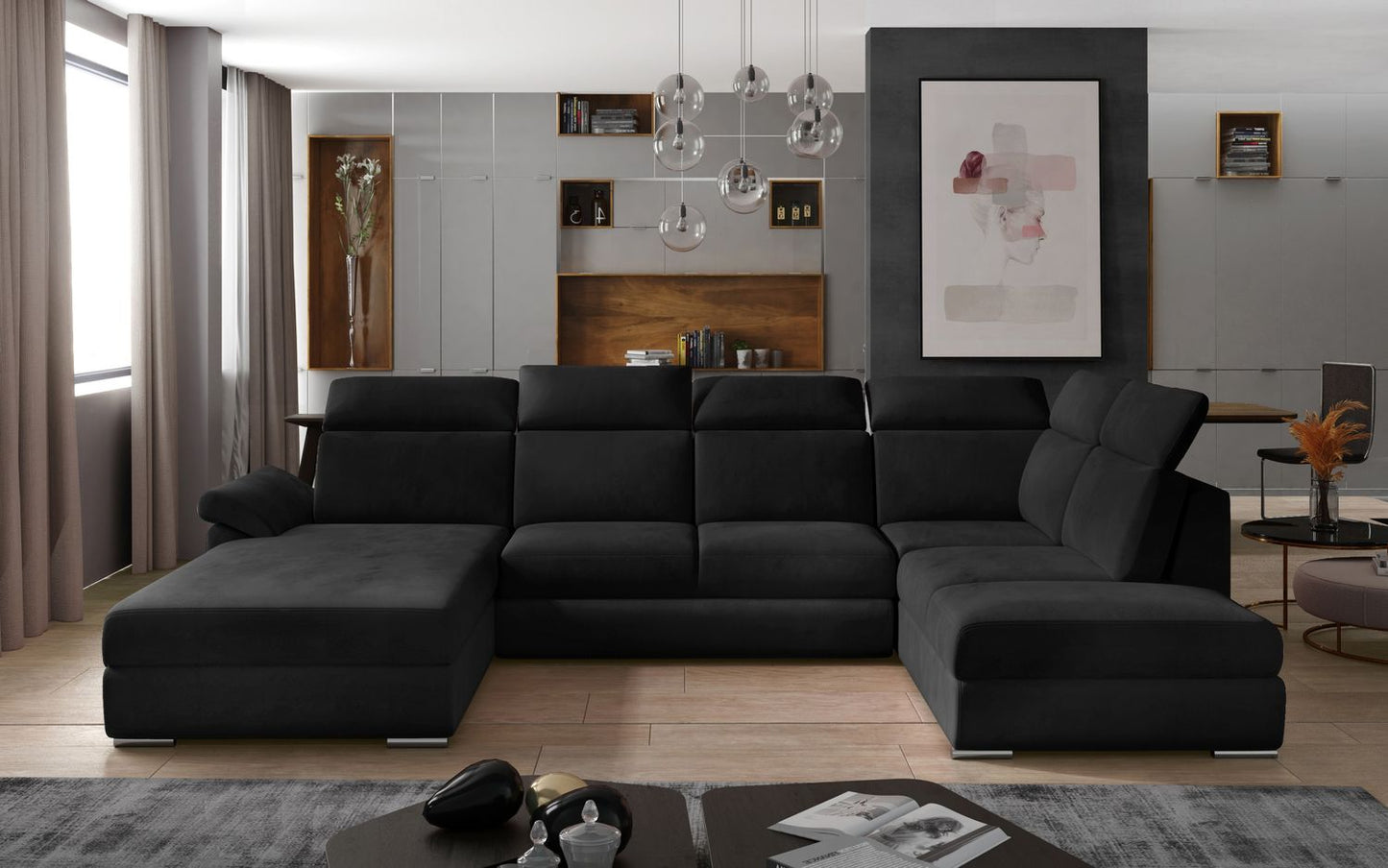 Corner Sleeper Sofa Winchester 36 | size: Width: 336cm, Height: 102cm, Depth: 216cm | color: Mat/Velvet | image: 1 | variant: 1016589
