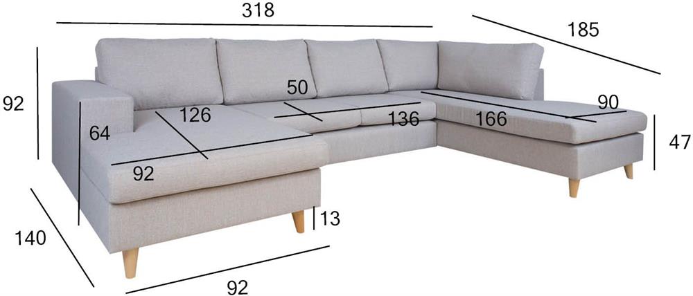 Corner Sofa Bicester | size: Width: 318cm, Height: 92cm, Depth: 185cm | color: Beige | image: 5 | variant: 1000343
