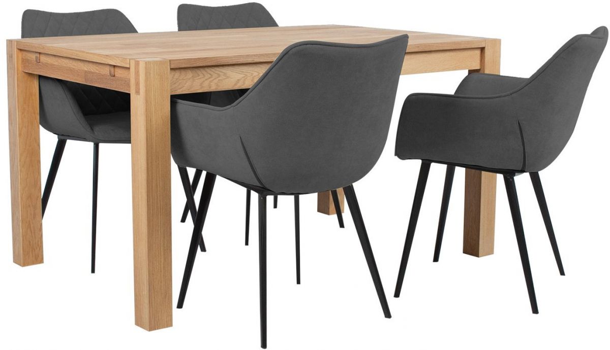 Dining Room Furniture Set Drammen | size: Length: 90cm, Width: 140cm, Height: 76cm | color: Black/Oak/Grey | image: 1 | variant: 1001648
