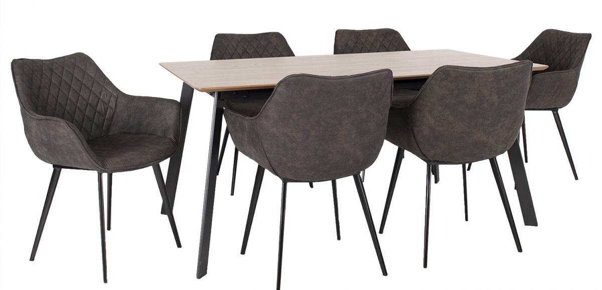 Dining Room Furniture Set Helena 4 | size: Length: 90cm, Width: 160cm, Height: 75cm | color: Black/Oak/Grey | image: 0 | variant: 1011359