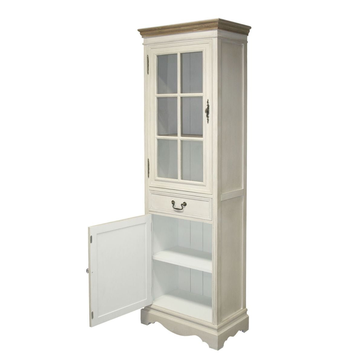 Display Cabinet East Grantham | size: Width: 60cm, Height: 195.5cm, Depth: 35cm | color: White/Brown | image: 2 | variant: 1004989