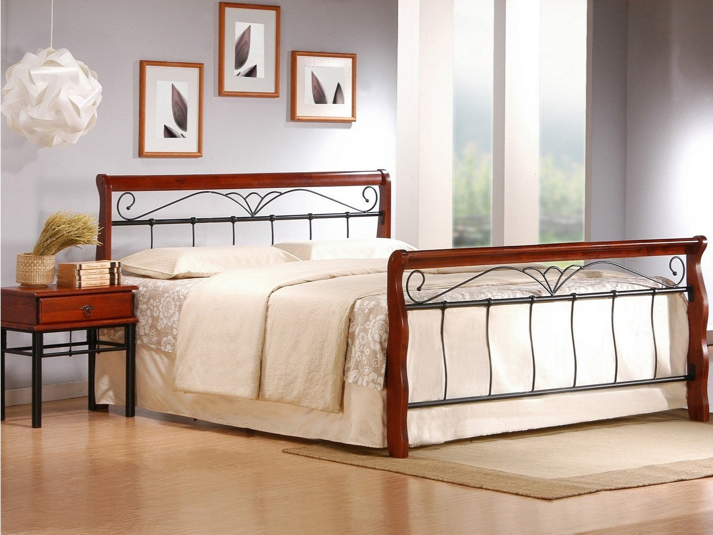 Double Bed East Benevento | size: Length: 219cm, Width: 162cm, Height: 101cm | color: Black/cherry wood | image: 2 | variant: 1006668