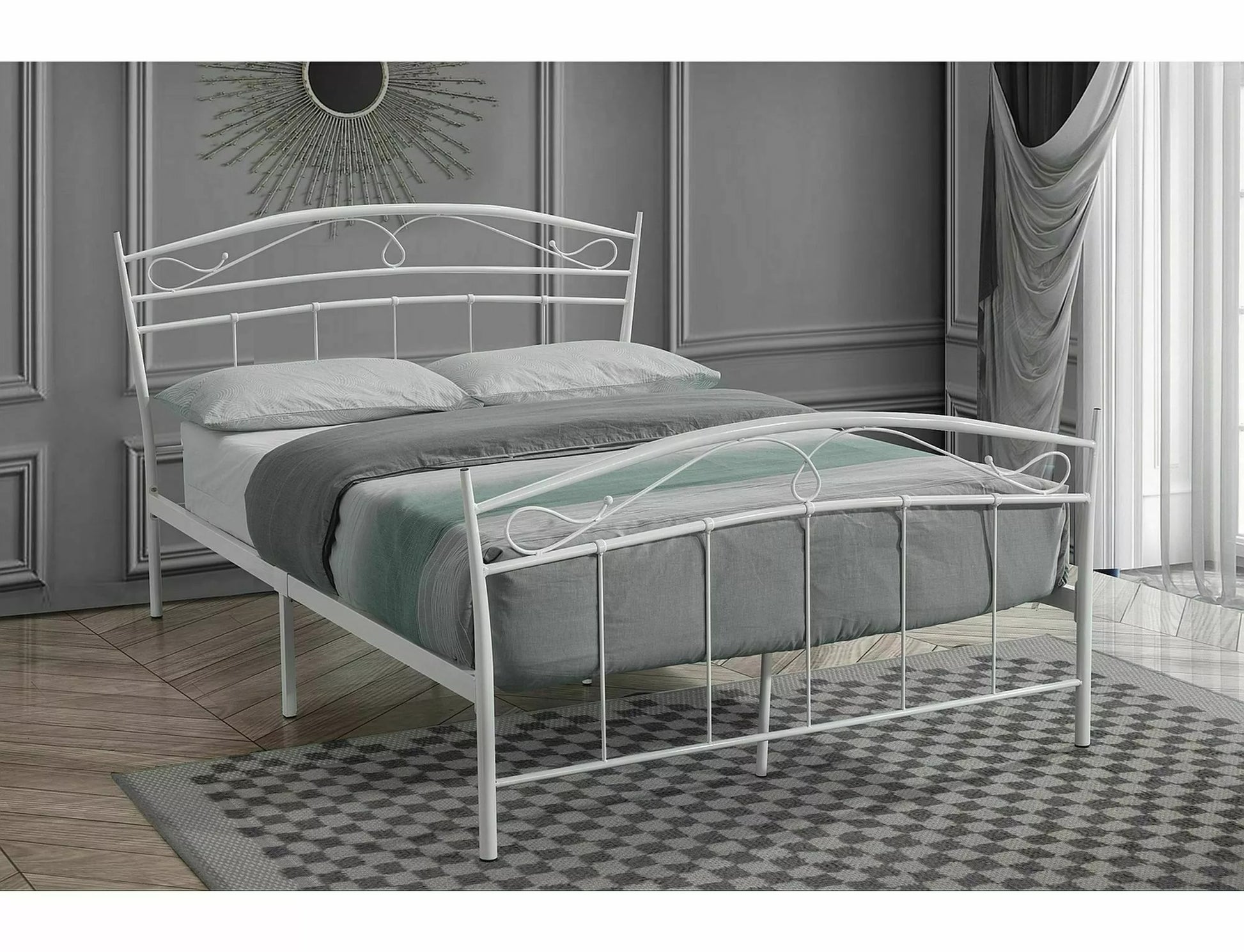 Double Bed East Oban | size: Length: 206cm, Width: 142cm, Height: 102cm | color: White | image: 0 | variant: 1008081