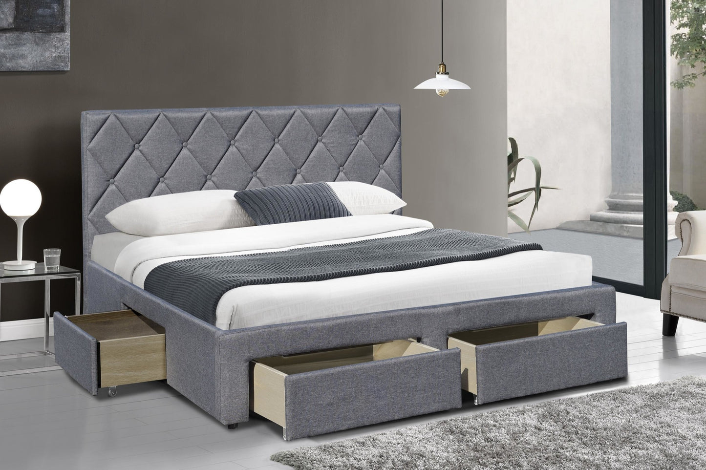 Double Bed East Rovigo | size: Length: 218cm, Width: 169cm, Height: 107cm | color: Gray | image: 3 | variant: 1006680