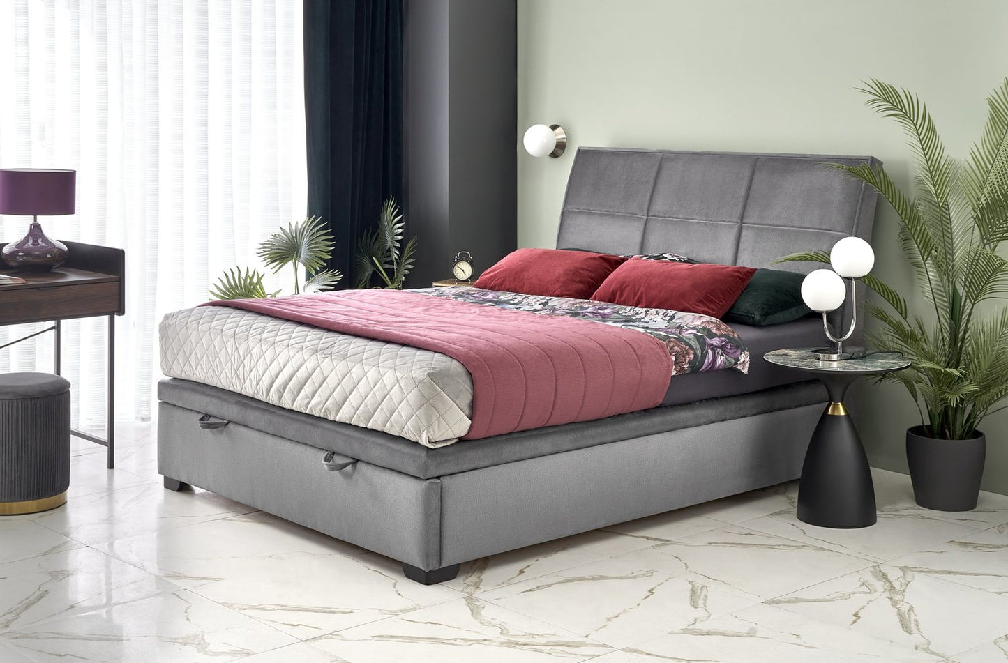 Double Bed Lahore | size: Length: 230cm, Width: 163cm, Height: 124cm | color: Gray | image: 9 | variant: 1003361