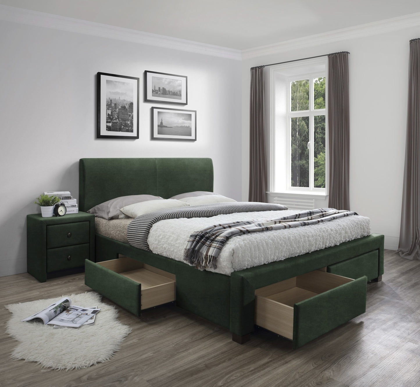 Double Bed London | size: Length: 220cm, Width: 164cm, Height: 106cm | color: Green | image: 2 | variant: 1003376