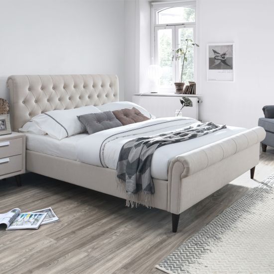 Double Bed Lucia | size: Length: 234cm, Width: 167.5cm, Height: 110cm | color: Beige | image: 1 | variant: 1012053