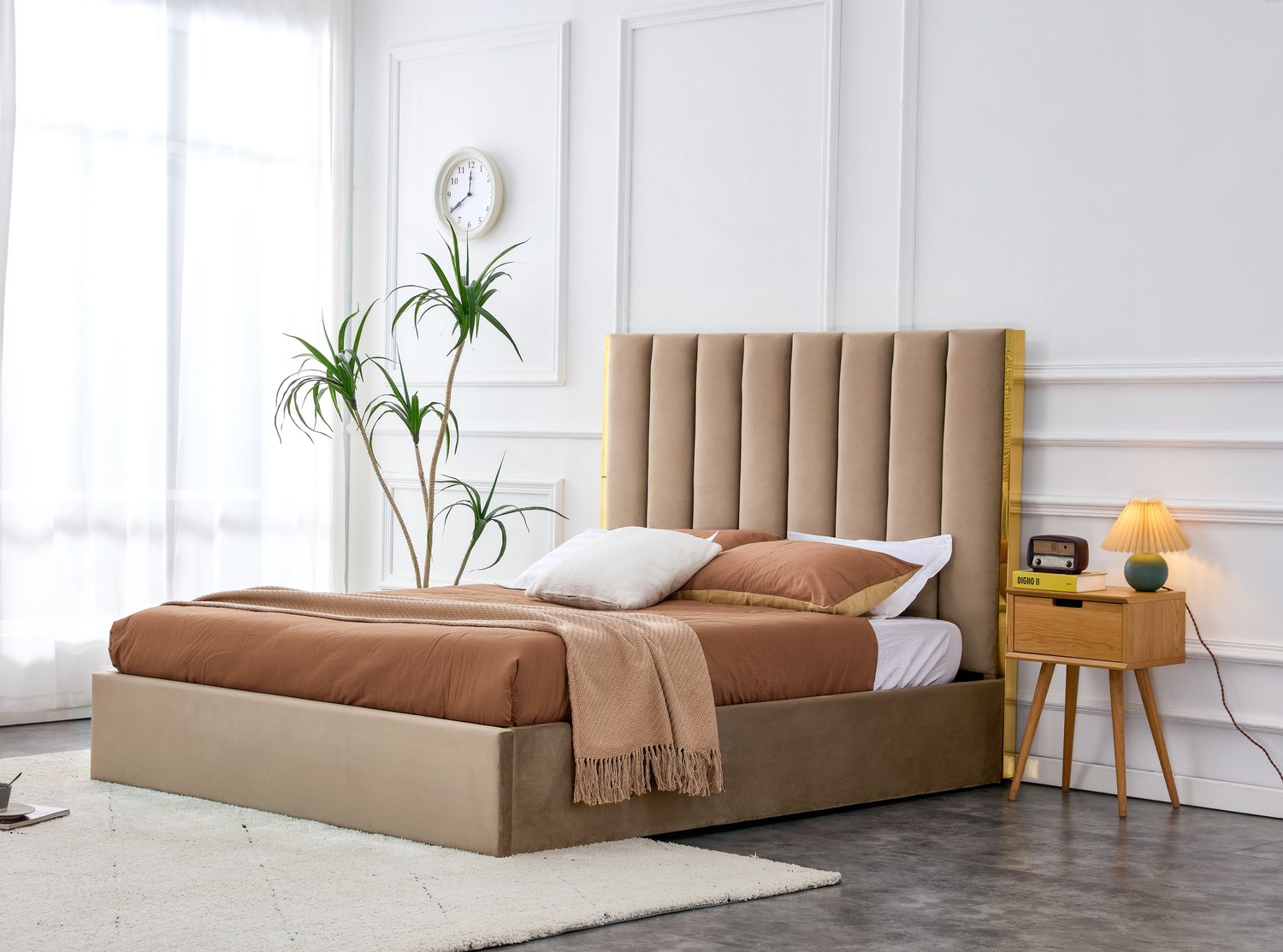 Double Bed Manchester | size: Length: 214cm, Width: 171cm, Height: 33cm | color: Beige/Gold | image: 3 | variant: 1003385