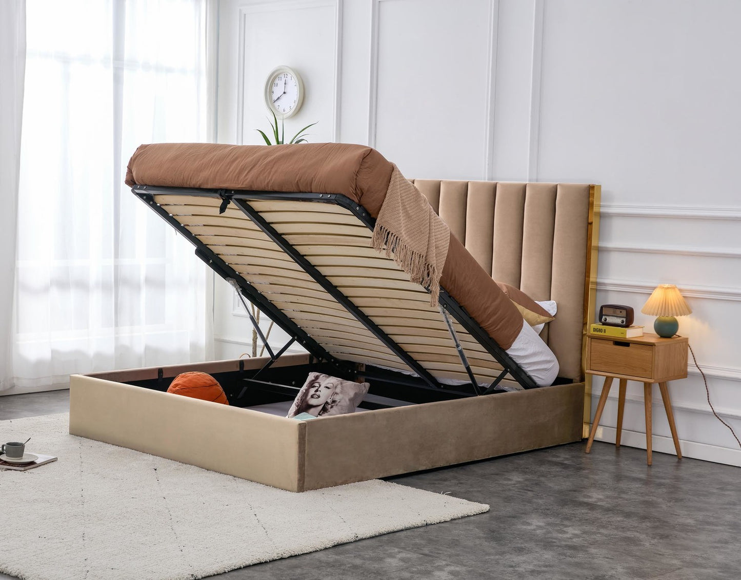 Double Bed Manchester | size: Length: 214cm, Width: 171cm, Height: 33cm | color: Beige/Gold | image: 4 | variant: 1003385