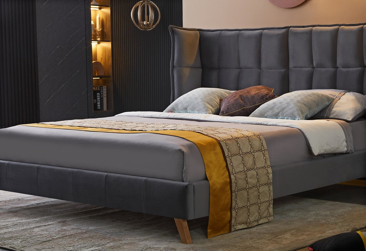 Double Bed West Tredegar | size: Length: 216cm, Width: 171cm, Height: 118cm | color: Gray | image: 6 | variant: 1007415