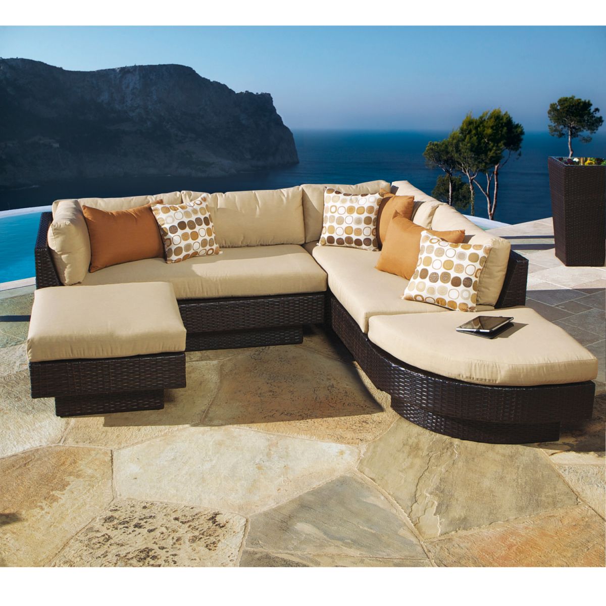 Garden Sofa Woking | size: Length: 164cm, Height: 73cm, Depth: 88cm | color: Brown | image: 3 | variant: 1005366
