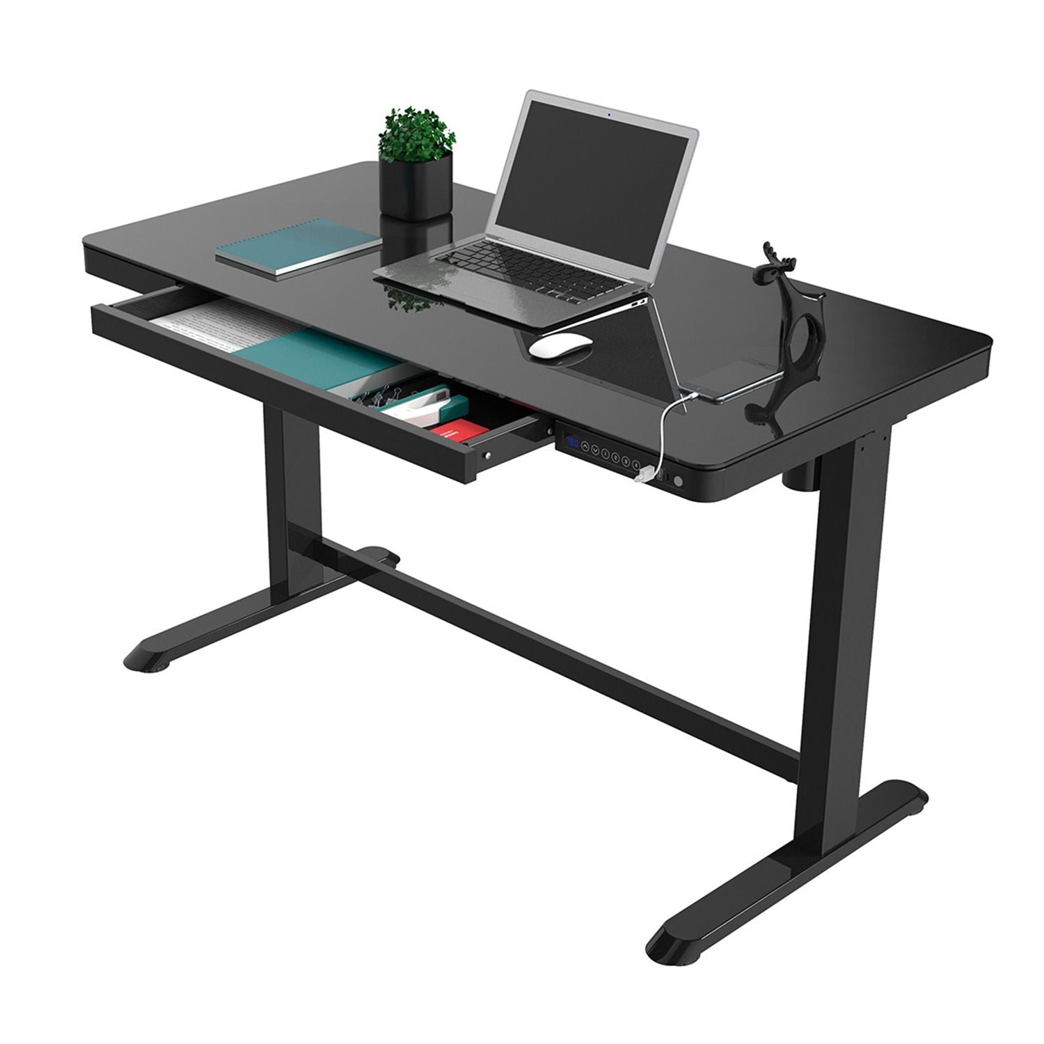 Height Adjustable Desk Bologna | size: Length: 60cm, Width: 120cm, Height: 121cm | color: Black / Black | image: 6 | variant: 1005900