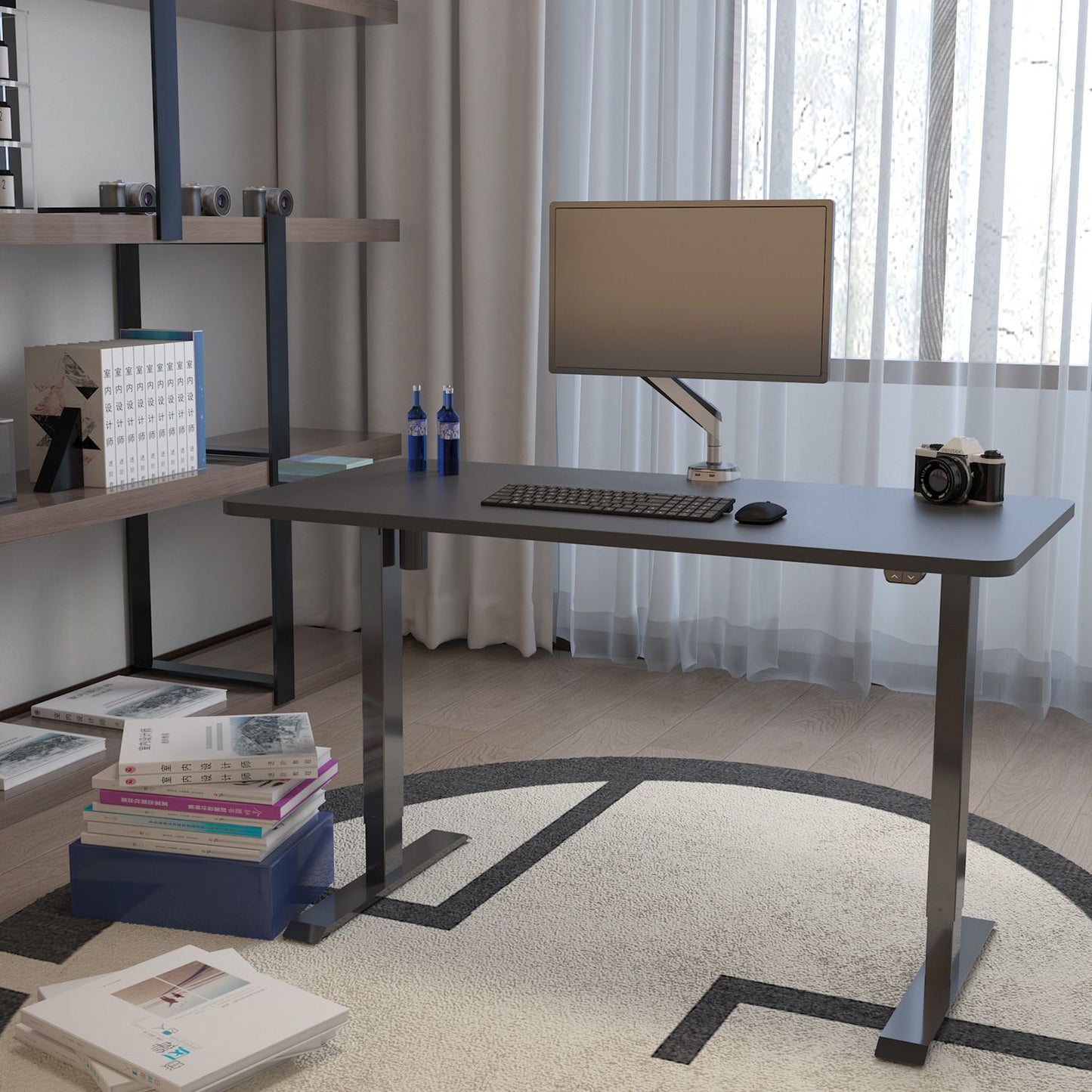 Height Adjustable Desk Bologna | size: Length: 80cm, Width: 140cm, Height: 121cm | color: Black / Black | image: 3 | variant: 1005920