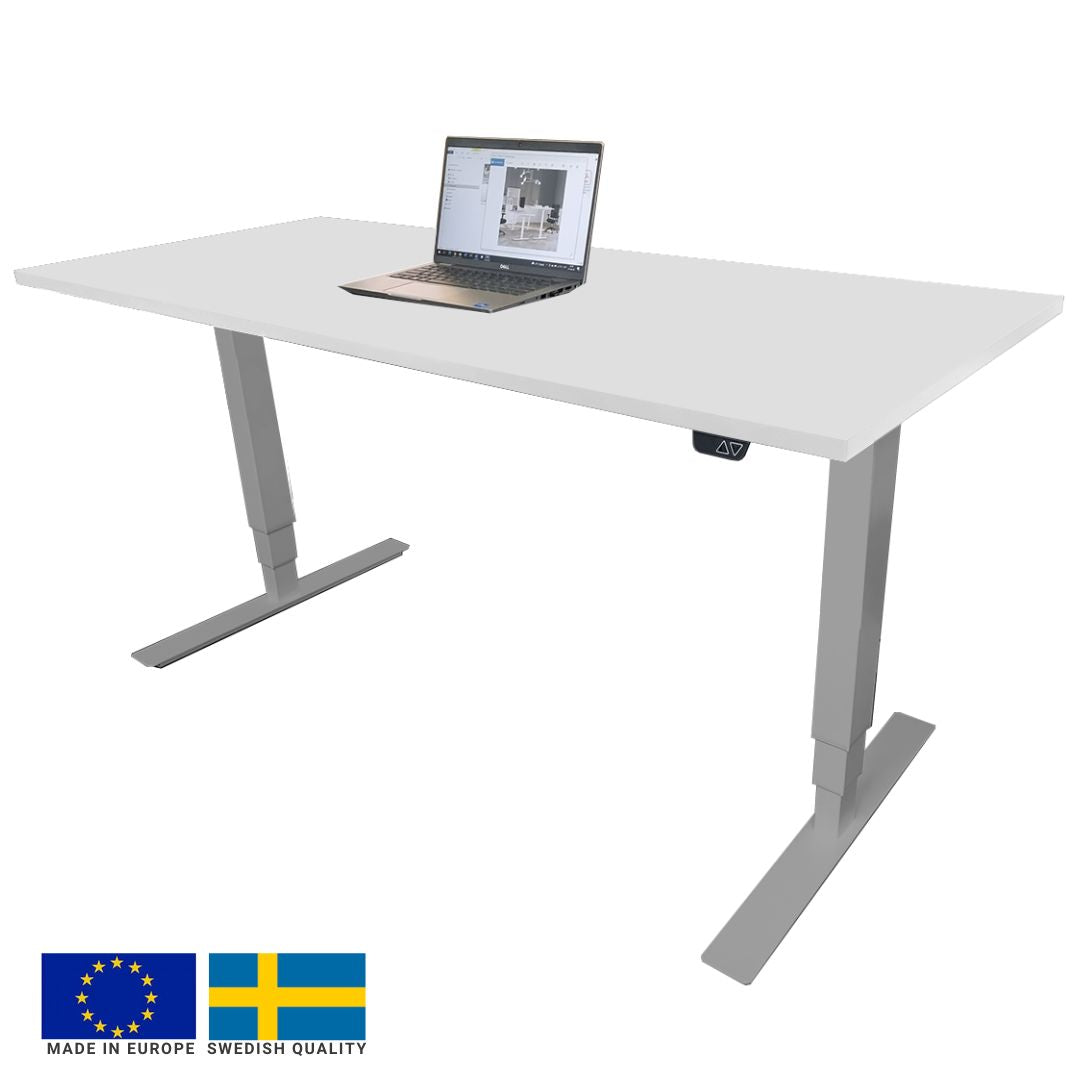 Height Adjustable Desk Brando 5 | size: Length: 70cm, Width: 140cm, Height: 129.1cm | color: White / Gray | image: 0 | variant: 1006279