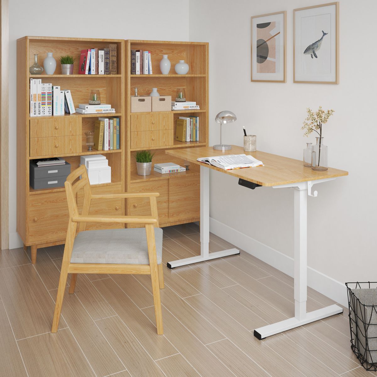Height Adjustable Desk Ergo | size: Length: 60cm, Width: 120cm, Height: 121cm | color: Oak / White | image: 9 | variant: 1006246