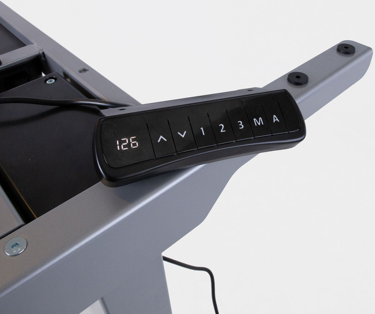 Height Adjustable Desk Genoa | size: Length: 70cm, Width: 140cm, Height: 127cm | color: Nut tree / Gray | image: 1 | variant: 1005916