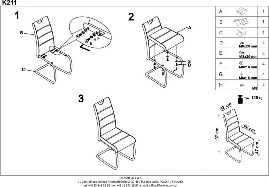 Kitchen Chair K211 | size: Width: 42cm, Height: 97cm, Depth: 60cm | color: Beige | image: 5 | variant: 1003081