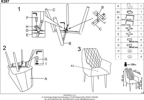 Kitchen Chair K287 | size: Width: 58cm, Height: 85cm, Depth: 61cm | color: Blue | image: 8 | variant: 1003113