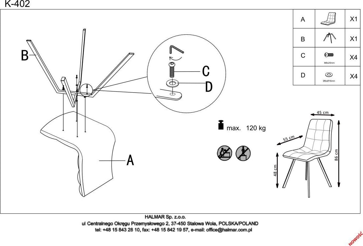 Kitchen Chair Monaco | size: Width: 45cm, Height: 86cm, Depth: 55cm | color: Gray | image: 9 | variant: 1002315