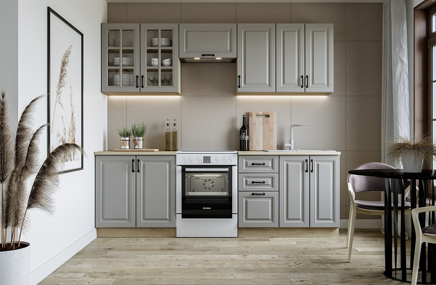 Kitchen Equipment Set East Market Harborough | size: Width: 240cm, Height: 214cm, Depth: 60cm | color: Oak/Grey | image: 1 | variant: 1007346