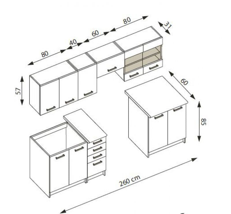 Kitchen Equipment Set Filey | size: Width: 260cm | color: Natural | image: 2 | variant: 1006621