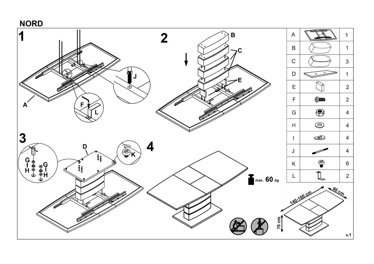 Kitchen Table East Abu Dhabi | size: Length: 80cm, Width: 180cm, Height: 76cm | color: White/Black | image: 5 | variant: 1006846