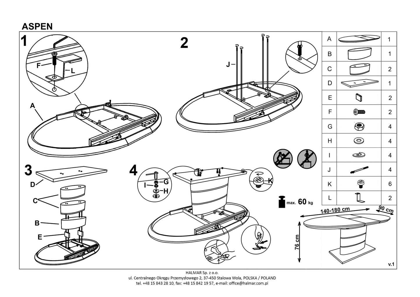 Kitchen Table East Baltimore | size: Length: 90cm, Width: 180cm, Height: 76cm | color: White | image: 5 | variant: 1006858