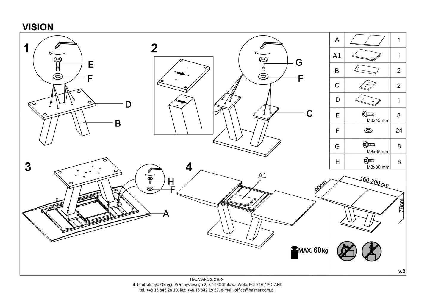 Kitchen Table East Makkah | size: Length: 90cm, Width: 200cm, Height: 76cm | color: White | image: 5 | variant: 1006855
