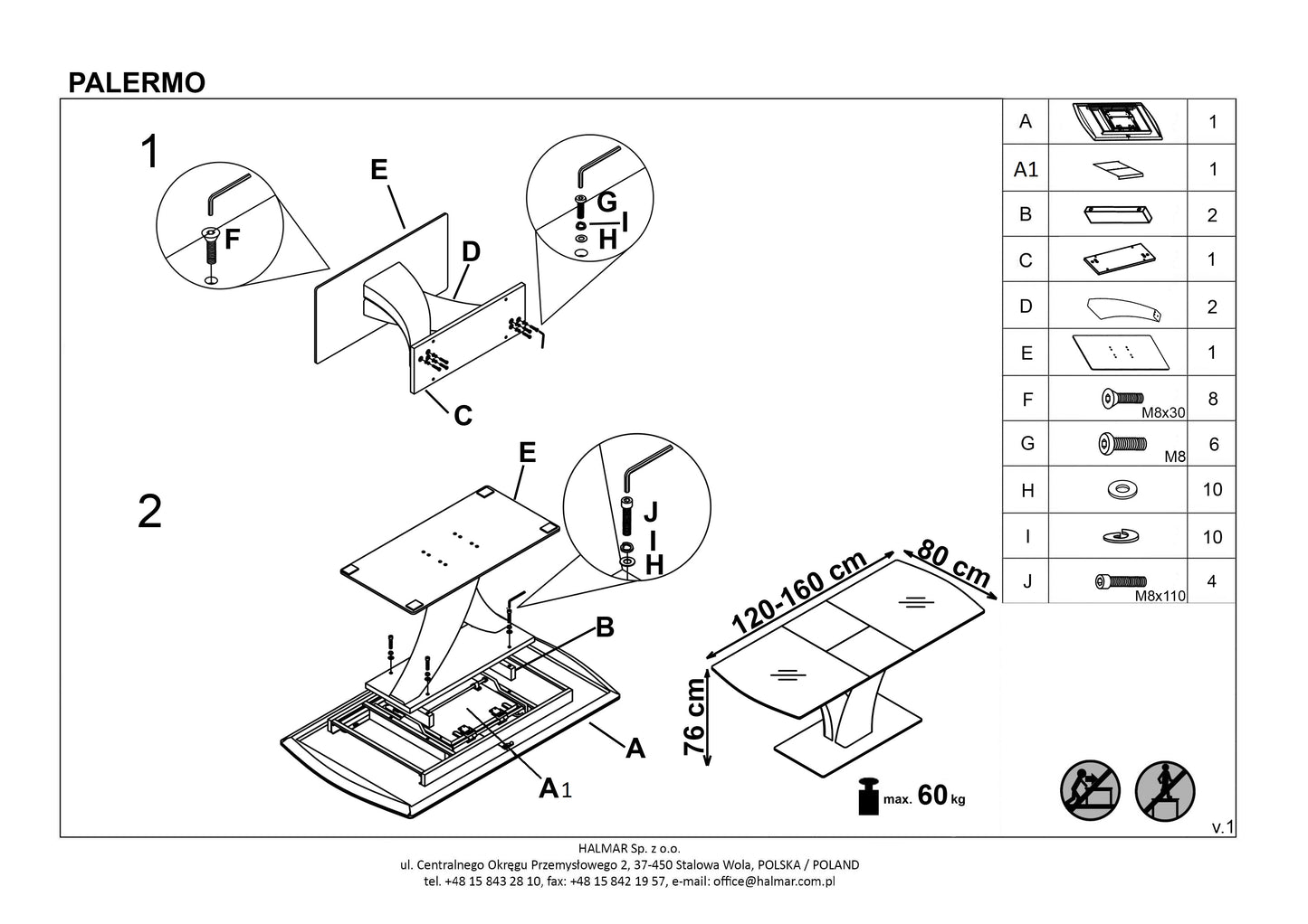 Kitchen Table East St Louis | size: Length: 80cm, Width: 180cm, Height: 75cm | color: White | image: 10 | variant: 1006862